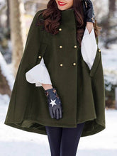 Aurohaya Elegant Wool Poncho Coat for Women, Double Breasted, Long Sleeve, Army Green Cape